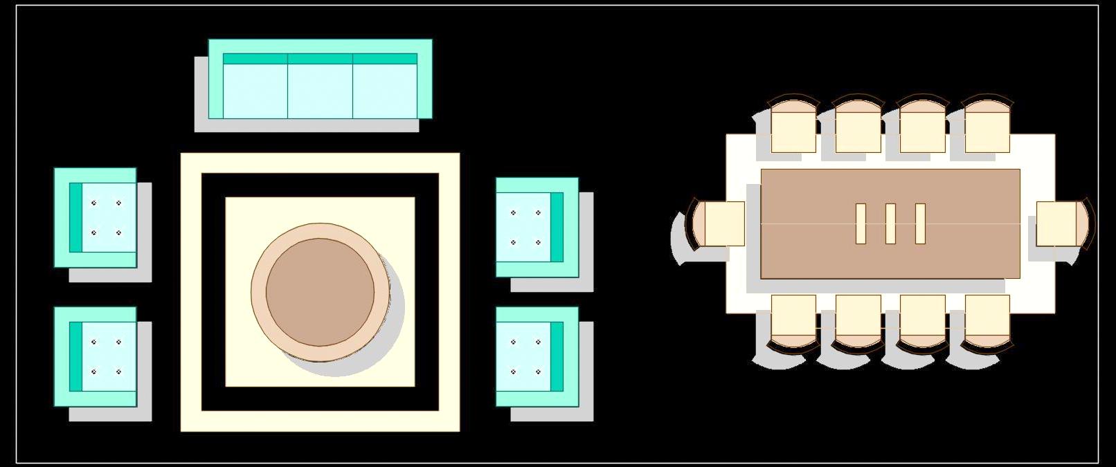 Sofa Set and Dining Table 3D CAD Block Free Download